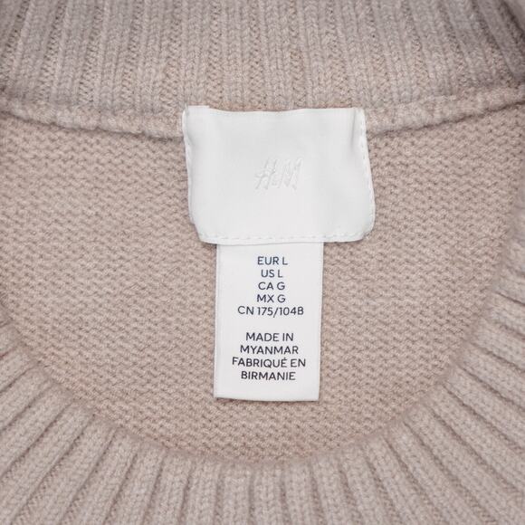 H&M Loose Fit Heather Tan Black Striped Crewneck Sweater Womens Size L - Picture 3 of 10